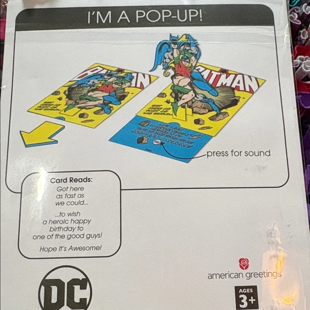 🆕American Greetings-Magic Moments ‘DC’ “Batman” Pop Up Card With Sound
